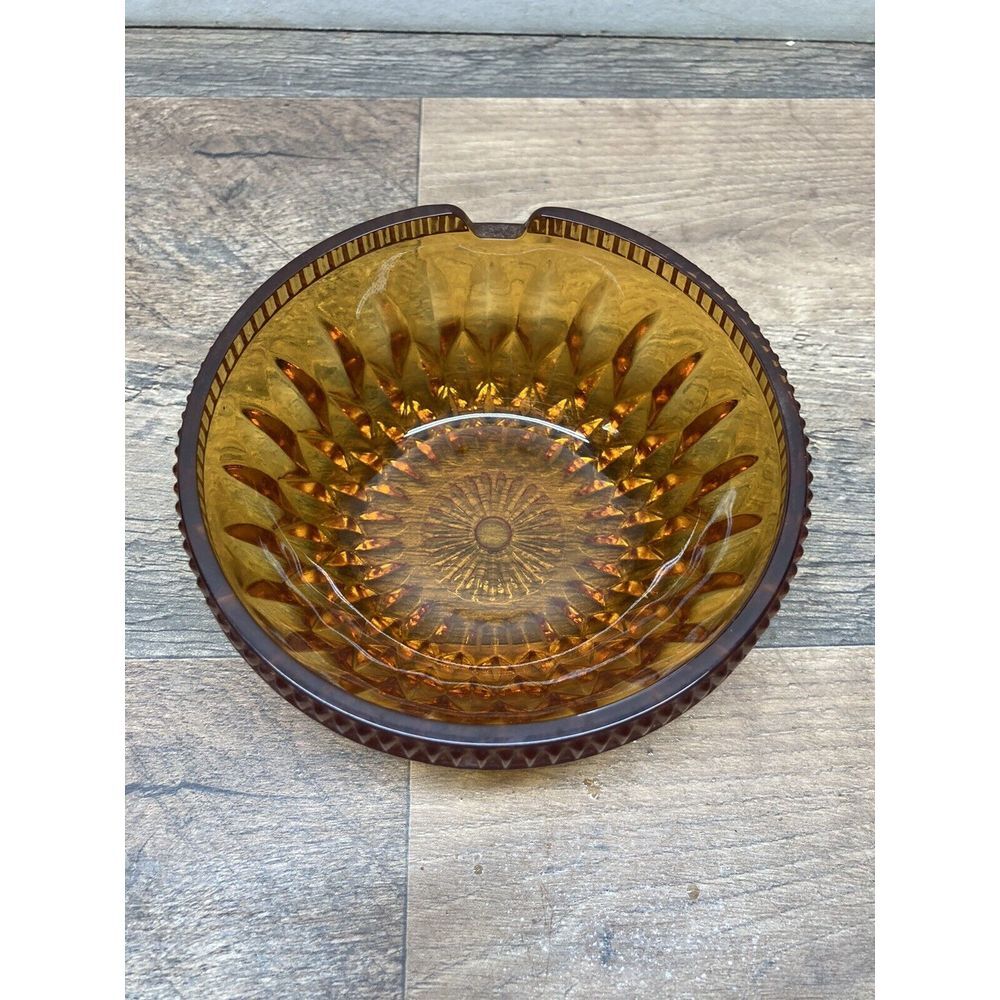 Vintage Amber Glass Diamond Bowl